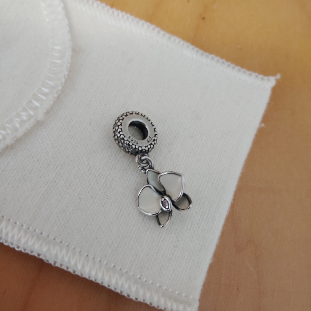 Pandora Silver and White Orchid Charm